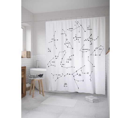 Штора (занавеска) для ванной JoyArty "Карта астронома" из сатена, 180х200 см с крючками, sc_35283 1
