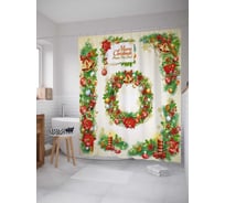 Штора (занавеска) для ванной JoyArty "Новогодние венки" из сатена, 180х200 см с крючками, sc_37073