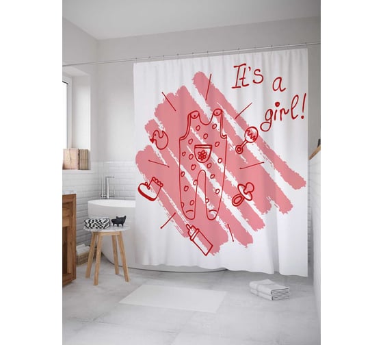 Штора (занавеска) для ванной JoyArty "Ползунки для девочки" из сатена, 180х200 см с крючками, sc_35124 1