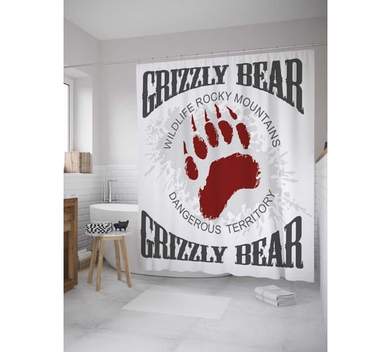 Штора (занавеска) для ванной JoyArty "Медведь гризли" из сатена, 180х200 см с крючками, sc_35713 1