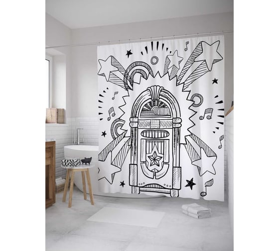 Штора (занавеска) для ванной JoyArty "Диско из винилового автомата" из сатена, 180х200 см с крючками, sc_34589 1