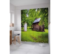 Штора (занавеска) для ванной JoyArty "Туалет на поляне" из сатена, 180х200 см с крючками, sc_35214