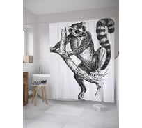 Штора (занавеска) для ванной JoyArty "Монохромный лемур" из сатена, 180х200 см с крючками, sc_32937