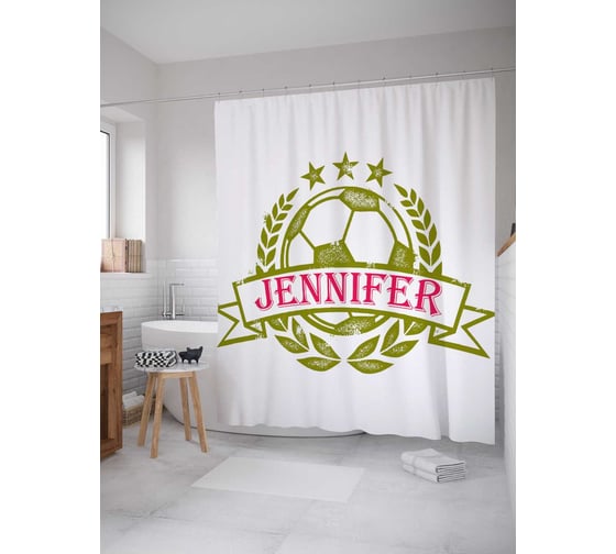 Штора (занавеска) для ванной JoyArty "Футбольный клуб Дженифер" из сатена, 180х200 см с крючками, sc_5065 1