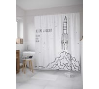 Штора (занавеска) для ванной JoyArty "Эскиз запуска ракеты" из сатена, 180х200 см с крючками, sc_33063