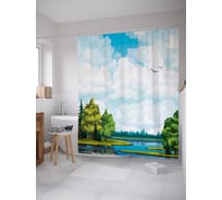 Штора (занавеска) для ванной JoyArty "Спокойный пейзаж" из сатена, 180х200 см с крючками, sc_32823
