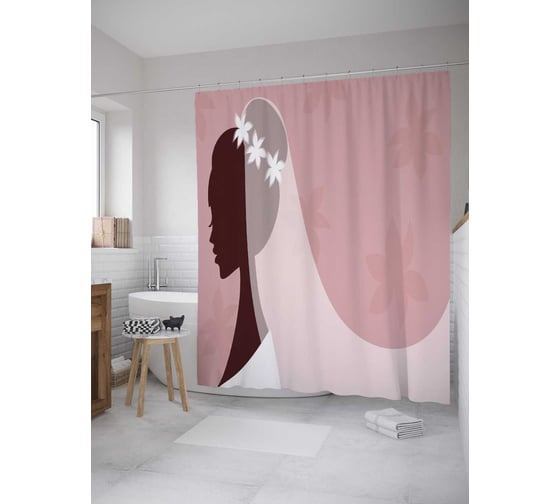Штора (занавеска) для ванной JoyArty "Замысловатая невеста" из сатена, 180х200 см с крючками, sc_34518 1