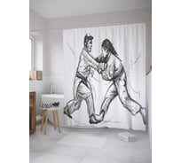 Штора (занавеска) для ванной JoyArty "Графика борьбы" из сатена, 180х200 см с крючками, sc_32938