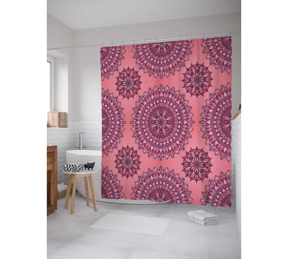 Штора (занавеска) для ванной JoyArty "Паттерн ажурных салфеток" из сатена, 180х200 см с крючками, sc_36883 1