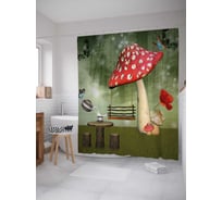Штора (занавеска) для ванной JoyArty "Отдых у мухомора" из сатена, 180х200 см с крючками, sc_36854