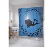 Штора (занавеска) для ванной JoyArty "В окружении рыб" из сатена, 180х200 см с крючками, sc_32973