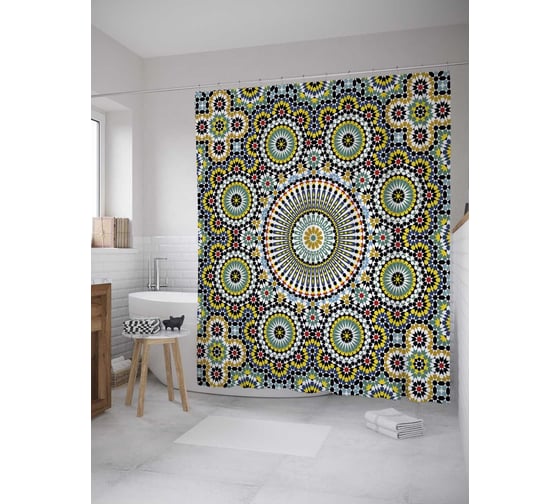 Штора (занавеска) для ванной JoyArty "Круговой орнамент" из сатена, 180х200 см с крючками, sc_36632 1