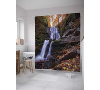 Штора (занавеска) для ванной JoyArty "Водопад осенью" из сатена, 180х200 см с крючками, sc_32863