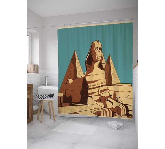 Штора (занавеска) для ванной JoyArty "Пирамиды и сфинкс" из сатена, 180х200 см с крючками, sc_32970 1