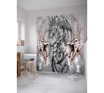 Штора (занавеска) для ванной JoyArty "Борьба драконов" из сатена, 180х200 см с крючками, sc_36666