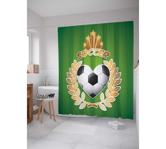 Штора (занавеска) для ванной JoyArty "Люблю футбол" из сатена, 180х200 см с крючками, sc_5059 1