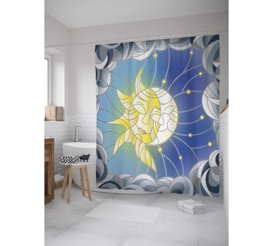 Штора (занавеска) для ванной JoyArty "Астрологический дом" из сатена, 180х200 см с крючками, sc_35655 1