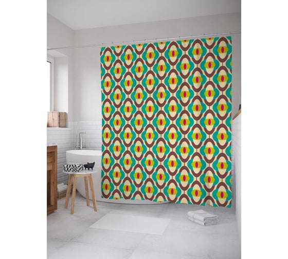 Штора (занавеска) для ванной JoyArty "Абстрактный глаз" из сатена, 180х200 см с крючками, sc_36568 1