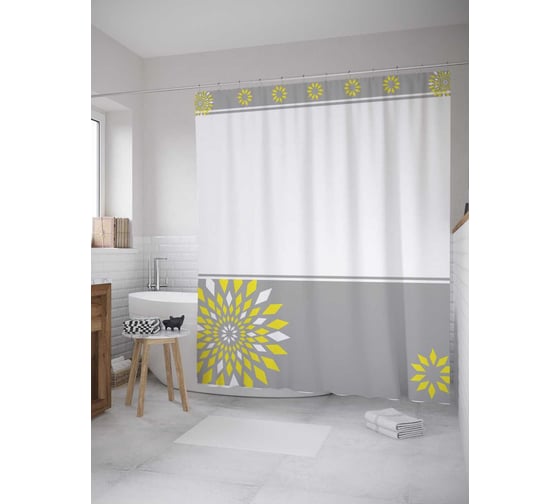 Штора (занавеска) для ванной JoyArty "Цветок из ромбов" из сатена, 180х200 см с крючками, sc_34702 1