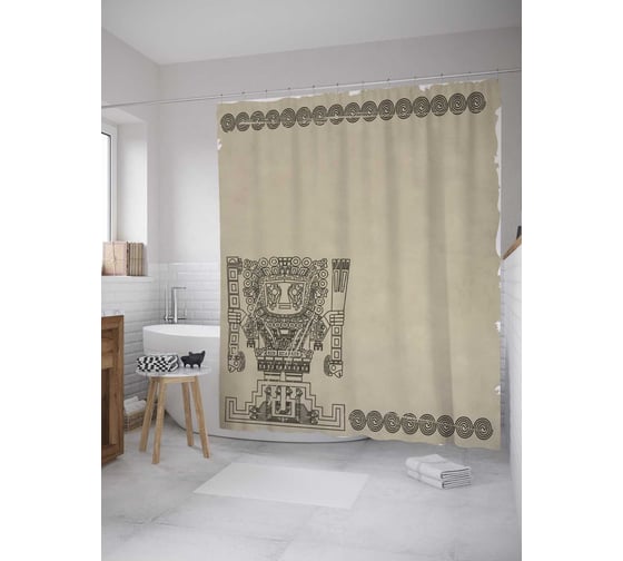 Штора (занавеска) для ванной JoyArty "Этнический ацтек" из сатена, 180х200 см с крючками, sc_32827 1