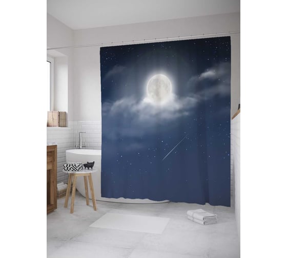 Штора (занавеска) для ванной JoyArty "Полнолуние в облаках" из сатена, 180х200 см с крючками, sc_32971 1