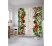 Штора (занавеска) для ванной JoyArty "Украшенные елки" из сатена, 180х200 см с крючками, sc_37068