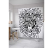 Штора (занавеска) для ванной JoyArty "Череп в ажуре" из сатена, 180х200 см с крючками, sc_32975