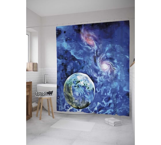 Штора (занавеска) для ванной JoyArty "Миры планет" из сатена, 180х200 см с крючками, sc_35295 1