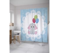 Штора (занавеска) для ванной JoyArty "Слоненок с шарами" из сатена, 180х200 см с крючками, sc_36199