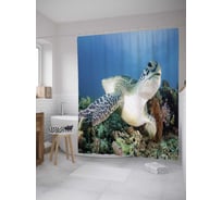 Штора (занавеска) для ванной JoyArty "Черепаха на кораллах" из сатена, 180х200 см с крючками, sc_35240