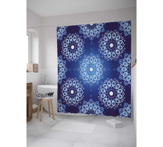 Штора (занавеска) для ванной JoyArty "Кружевные диски" из сатена, 180х200 см с крючками, sc_35346 1