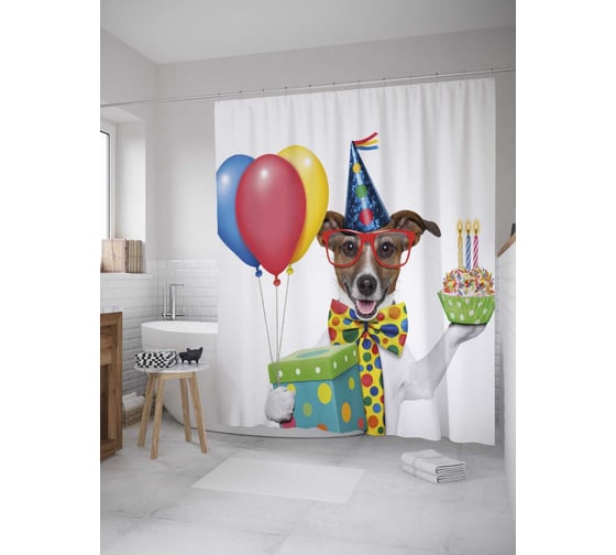 Штора (занавеска) для ванной JoyArty "С трехлетием" из сатена, 180х200 см с крючками, sc_34464 1