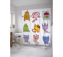 Штора (занавеска) для ванной JoyArty "Цветные коты" из сатена, 180х200 см с крючками, sc_36521