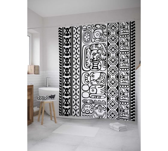 Штора (занавеска) для ванной JoyArty "Этнические дорожки" из сатена, 180х200 см с крючками, sc_32908