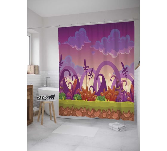 Штора (занавеска) для ванной JoyArty "Фантазийный лес" из сатена, 180х200 см с крючками, sc_32825 1