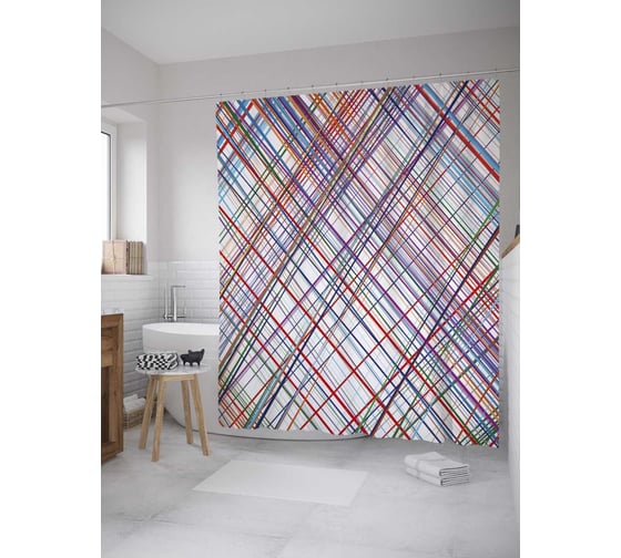 Штора (занавеска) для ванной JoyArty "Хаотичные линии" из сатена, 180х200 см с крючками, sc_33100 1