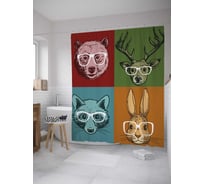 Штора (занавеска) для ванной JoyArty "Звери в очках" из сатена, 180х200 см с крючками, sc_35757