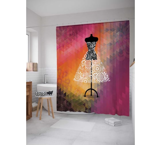 Штора (занавеска) для ванной JoyArty "Прозрачное платье на манекене" из сатена, 180х200 см с крючками, sc_34513 1