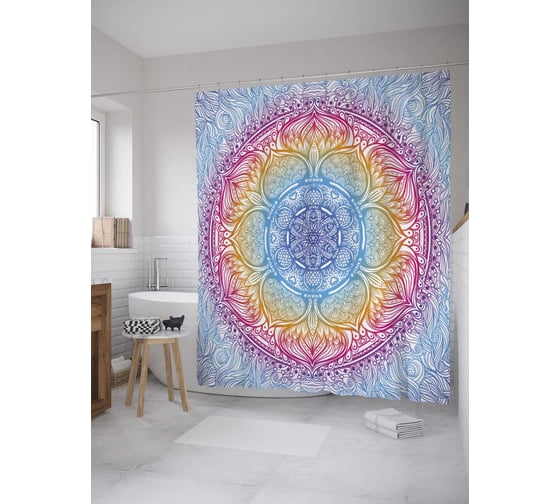 Штора (занавеска) для ванной JoyArty "Радужная мандала" из сатена, 180х200 см с крючками, sc_33890 1