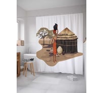 Штора (занавеска) для ванной JoyArty "Африканский дом" из сатена, 180х200 см с крючками, sc_36773