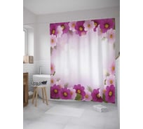 Штора (занавеска) для ванной JoyArty "Рамка из нежных цветков" из сатена, 180х200 см с крючками, sc_32828