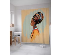 Штора (занавеска) для ванной JoyArty "Африканка в тюрбане" из сатена, 180х200 см с крючками, sc_36742