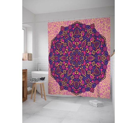 Штора (занавеска) для ванной JoyArty "Орнаментальная мандала" из сатена, 180х200 см с крючками, sc_36880 1