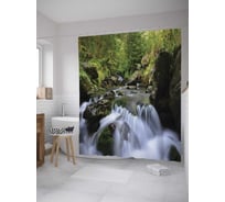 Штора (занавеска) для ванной JoyArty "Водопад в лесу" из сатена, 180х200 см с крючками, sc_32892