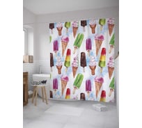 Штора (занавеска) для ванной JoyArty "Виды мороженого" из сатена, 180х200 см с крючками, sc_36307