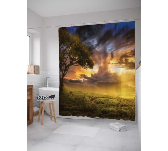 Штора (занавеска) для ванной JoyArty "Мятежный рассвет" из сатена, 180х200 см с крючками, sc_32885 1