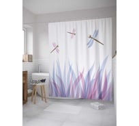 Штора (занавеска) для ванной JoyArty "Стрекозы над травой" из сатена, 180х200 см с крючками, sc_35184