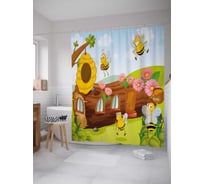 Штора (занавеска) для ванной JoyArty "Пчелиная ферма" из сатена, 180х200 см с крючками, sc_32135