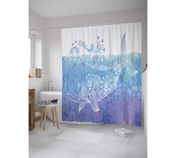 Штора (занавеска) для ванной JoyArty "Ажурный кит" из сатена, 180х200 см с крючками, sc_33572 1