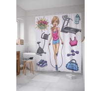 Штора (занавеска) для ванной JoyArty "Девушка-спортсменка" из сатена, 180х200 см с крючками, sc_36928